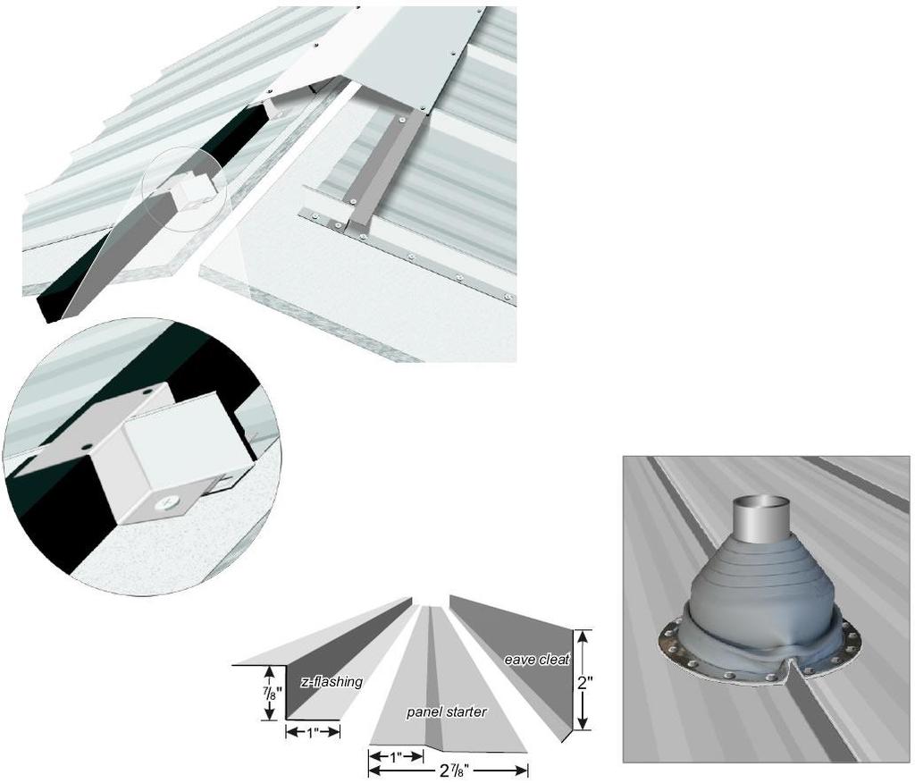 Fig. 13 3-dimentional view of ridge showing closure vent clips and closure material installed on left, and z-closure installed on right.