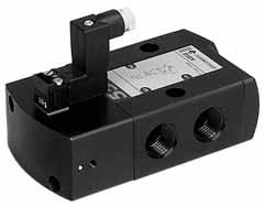 SOLNOI VLVS solenoid air pilot operated, spool type single/dual solenoid (mono/bistable function) aluminium body, /4 to / 0 / Series 55 55-55 FTURS The monostable spool valves, series 55, have TÜV