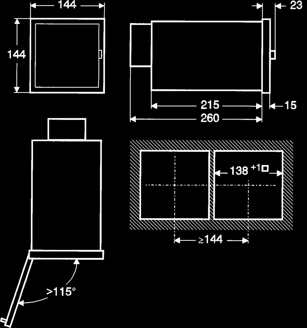 GENERAL Fig. 1 Overall dimensions (in mm) Housing For mounting in a panel cut-out. Material: sheet steel, grey finish Transparent plastic door with catch. For dimensions, see Fig.