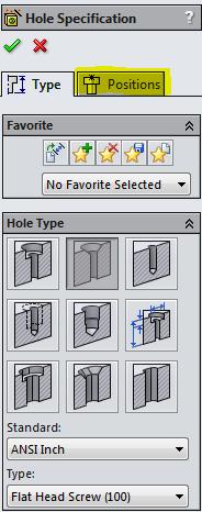 Hole Wizard Parameters Start the Hole Wizard Select Positions The Position