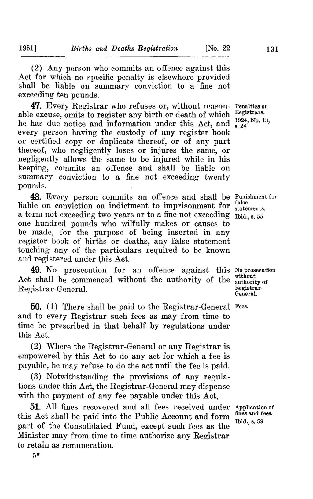 1951] Births and Deaths Registration [No. 22.