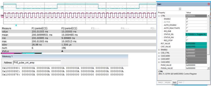 Figure 13 - Code Snippet to show ISR used for calculating number of pulses on TIM3 Figure 14 shows a scope capture of pulses being input to PA3 and the interval used on TIM3.