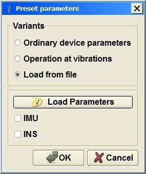Click on the Load Parameters button. The standard window Windows Open menu will appear, in which it is necessary to choose needed file with *.prm extension.