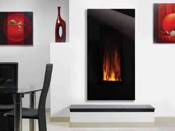 means it will only protrude minimally into your room. A stunning flame-effect with 4 levels of brightness is available at the touch of a button on your remote control.