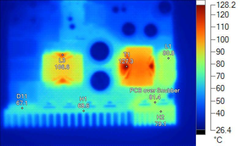 12 Thermal analysis The thermal image has been taken after half hour in steady state condition and when the board was placed horizontally on the bench without any forced convection.