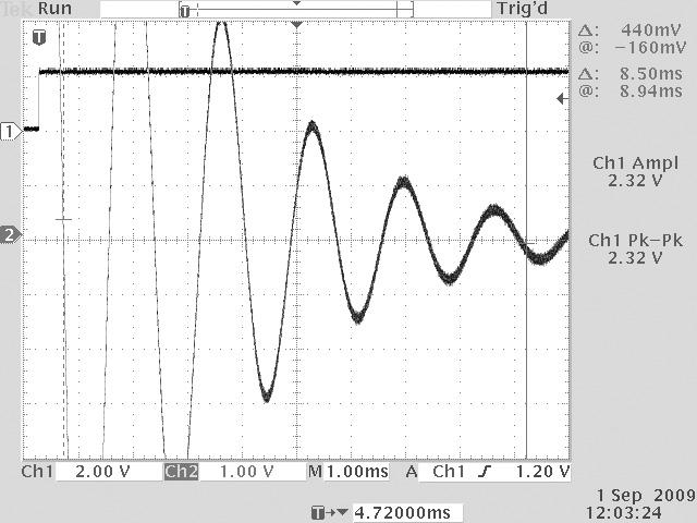 Figure 2: Representative transient signal of voltage across capacitor in this part of the experiment. used. This was done for 11 different capacitances over the range of 0.05-1 µf.