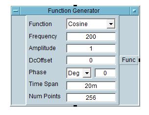 In Fig. 4, you can see how a function generator is created and a Function Generator object. You can adjust the type of function (cosine, triangular, etc.