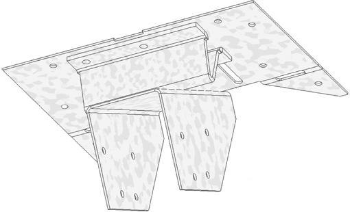 Fasten connector to outside of top plate with specified nails. Insert rafter into rafter pocket. Adjust rafter and pocket to correct pitch. Fasten rafter to connector with specified nails.