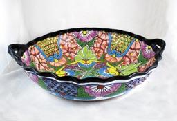 Hand Painted Talavera Bowls A. Multi-Color Over White Large Basket Bowl Measures 15 across by 4.5 deep OZW1100 (Blue & White - OZW1101) B.