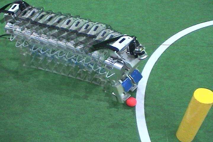In this study, our robots have to not only approach to a ball but also take an appropriate position to kick a ball to the other.