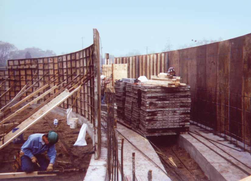 walls higher than 10'. Only the inside wall formwork needs to be braced, saving time and materials.