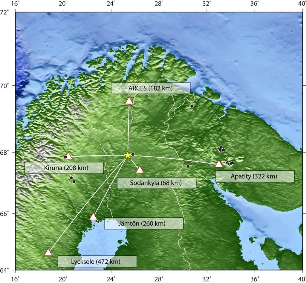 The Suurikuusikko mine is situated with an almost optimal coverage of infrasound stations at regional distances A common problem in studies of infrasound is the sparsity of stations.