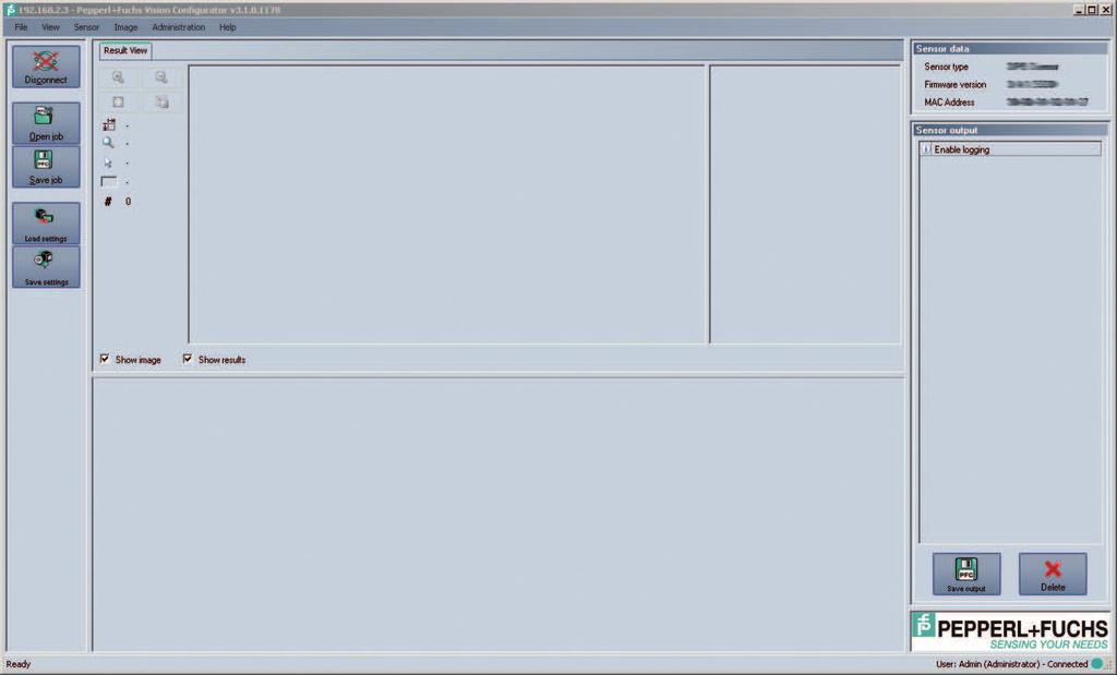 Vision Configurator Software 7.1 Application Window Structure The application screen opens after you log in. Note!
