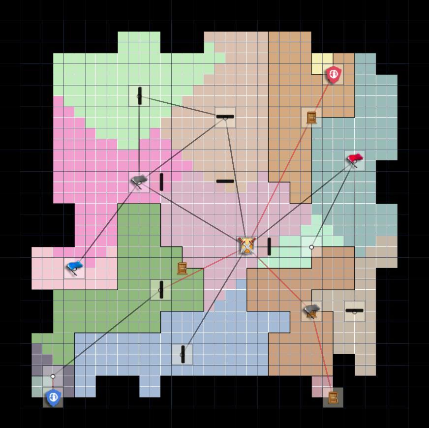 5 Fig. 5: Visual Appearance of the Game Environment Fig. 4: Map blueprint after Phase V. The shields are the spawn points. The flag icons show the position of the flags.