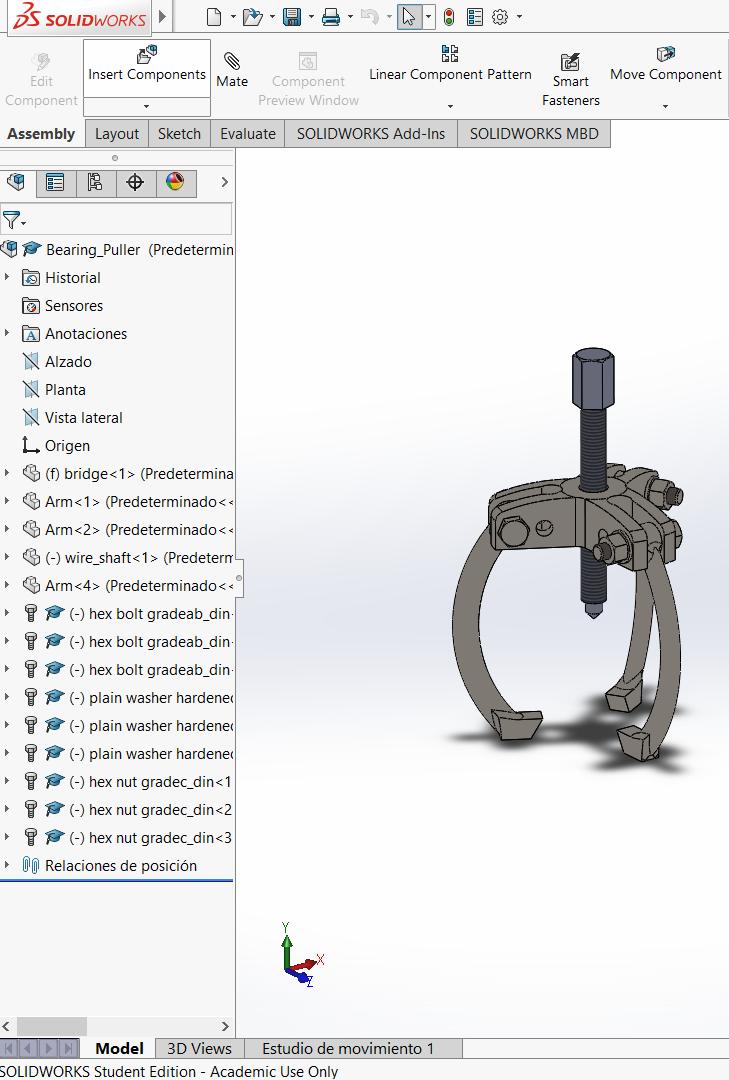 19 Figure 9 3D Model Bearing Puller Using Solid Works A list, description, and an explanation of the purpose of the 3D models used for the scenario is provided below.