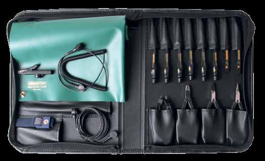 electronic-service Tool Sets the tool sets for mobile use at electrostatically endangered components Outside dimensions: 320 x 250 x 50 mm (closed) 2220 Service-Set Antistatic Elegant zipper case,
