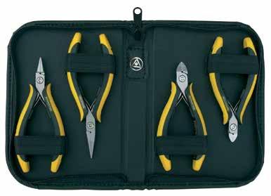 3-970 TECHNICline Set of pliers 4-piece set dissipative pliers from the series TECHNICline in cases made from dissipative black imitation leather, with zip fastener No.