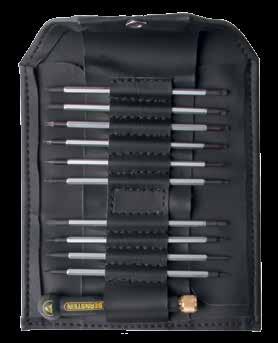 ESD INTERCHANGEABLE SCREWDRIVER-SETS practical tool rolls made from dissipative material are equipped with double-ended screw-driver-blades and ESD handle with brass clamping sleeve, suitable for