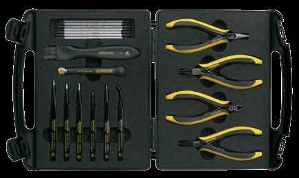 ESD Tool Service-sets ESD Tool Sets for various operations in ESD areas, in handy cases from conductive material. The tools are clearly arranged in accurate-sized cutouts in conductive hardfoam.