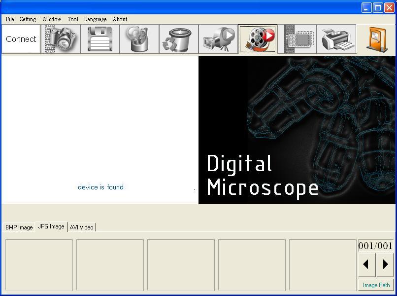 After the user use Microscope application program, it will show illustration picture in Fig.1-1. A tool is arranged and divided into the window.