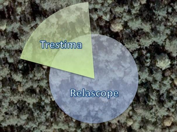 While with a relascope you turn around a full circle counting stems you simply take just one picture with Trestima.