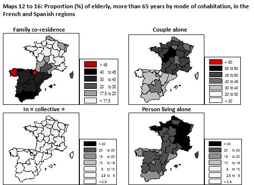 6 1-2) Regional analysis of the coresidence of elderly persons, more than 65 years, from census samples The distribution of people over age 65 by mode of cohabitation differs between France and