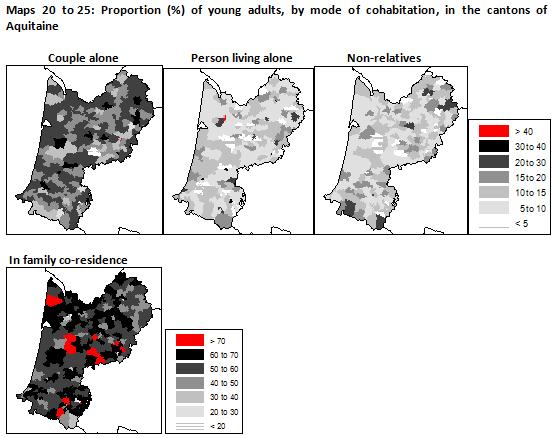 9 2-1) Analysis of cohabitation of young adults in the cantons of Aquitaine, from the complete census data The distribution of young adults aged 20 to under 30, according to their mode of