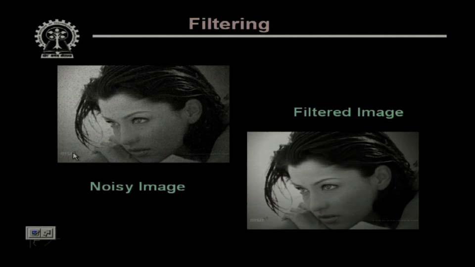(Refer Slide Time 05:18) Here you find that you have a noisy image, the first image that is shown in this slide is a noisy image.