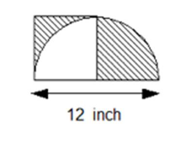 1. A half circle overlaps with a square. The diameter of the half circle is 12 inches. What is the area of the striped parts? 1. square inches 2.