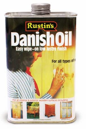 Oils for Around the Home Rustin s original Danish Oil, with its unique formulation ensuring a low lustre finish when applied to any type of wood, has been complemented by two new quick dry versions.