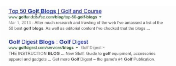 The first one is Top 50 Golf Blogs. You can also find a topic such as All About Improving your Golf Game.