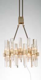 in FABRIC 3112 GG TC ETEREA Chandelier Oval structure 40 lights L 80 x P 60 x H 200 Main structure in F_14 (Gold finish); Gray Leather upholsterings