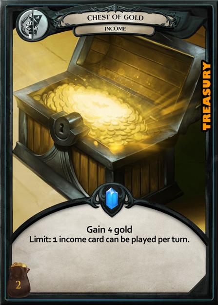 To acquire extra gold during a turn, playing a treasury card is a quick way to gather the income necessary to hire more units or reach the 40 gold win condition.