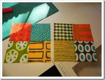 charm squares arranged and sewn together like a four patch.