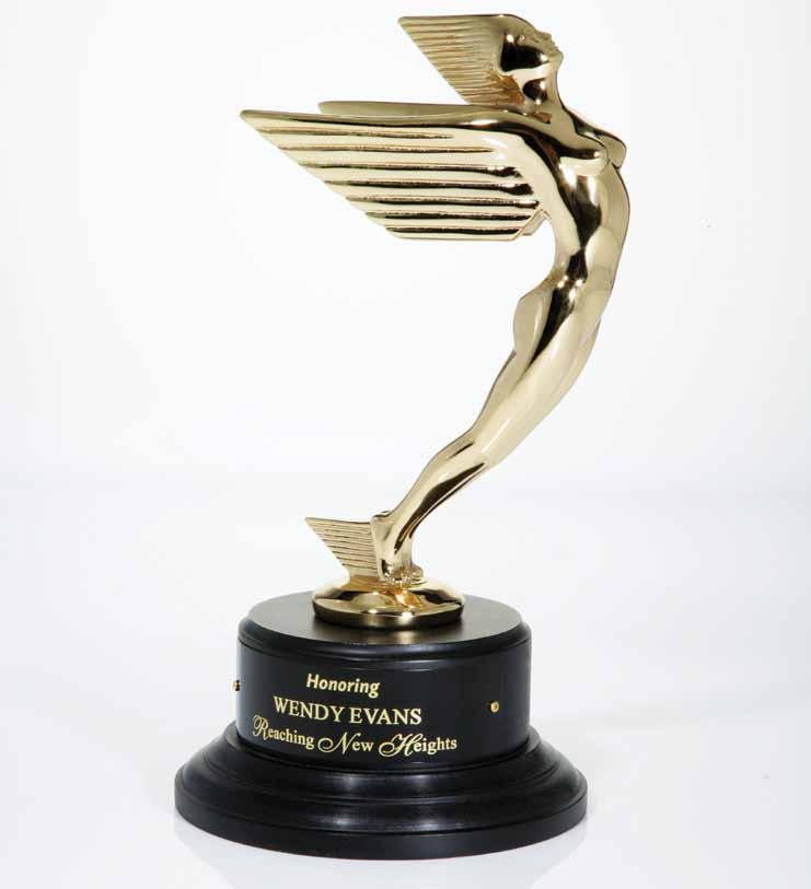 Metal Awards Introducing our Winged Spirit. This figure, with its graceful arched back, combines classic Deco styling with an elegant, victorious stance to let your achievement soar. 5806.