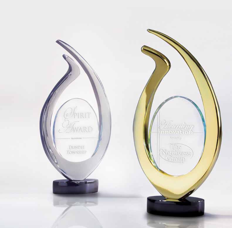 Metal & Glass Awards The exuberant spirit of these awards is a synthesis of metal and glass with upraised arms in celebration of achievement.