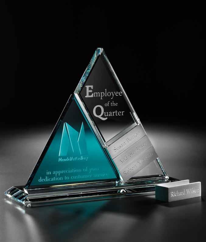 Metal & Glass Awards Starfire and azure crystal combine with aluminum add-ons to present elegant perpetuals.