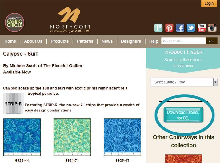 For our example we are using Michele Scott s Calypso Surf line by Northcott. 1. Go to the website http://www.northcott.net/productdetail.aspx?fbid=1&colid=791&colorid=1236 2.