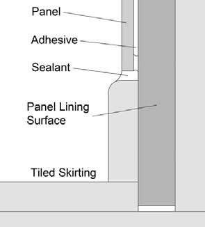 Insert the exposed edge of the side panel into the internal corner at an angle ensuring that a good seal is achieved then swing the panel back into place against the side wall applying even pressure