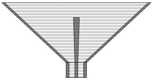 The vertical cut of the antenna (one half of the structure) is depicted in Figure 3. Figure 3: Vertical cut of the antenna. The antenna was optimized to meet impedance matching conditions in the 802.