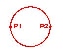 2 Points: 1. Select the 2 point option using the short cut menu or type 2P <enter>. 2. Specify the 2 points (P1 and P2) that will determine the Diameter.