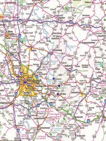 5. Road map showing Pittsburg, Latrobe, Keystone State Park, and Saltsburg,