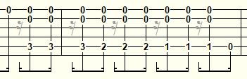 Here he plays a classic turnaround characteristic to this tuning. It is a chromatic run down the 5 th string starting on the third fret.