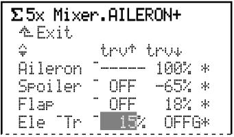 ROYAL SX The next section explains the method of setting up a free mixer using the example of the mixer AILERON+, which is pre-defined as standard, and is used in several model templates: Mode of