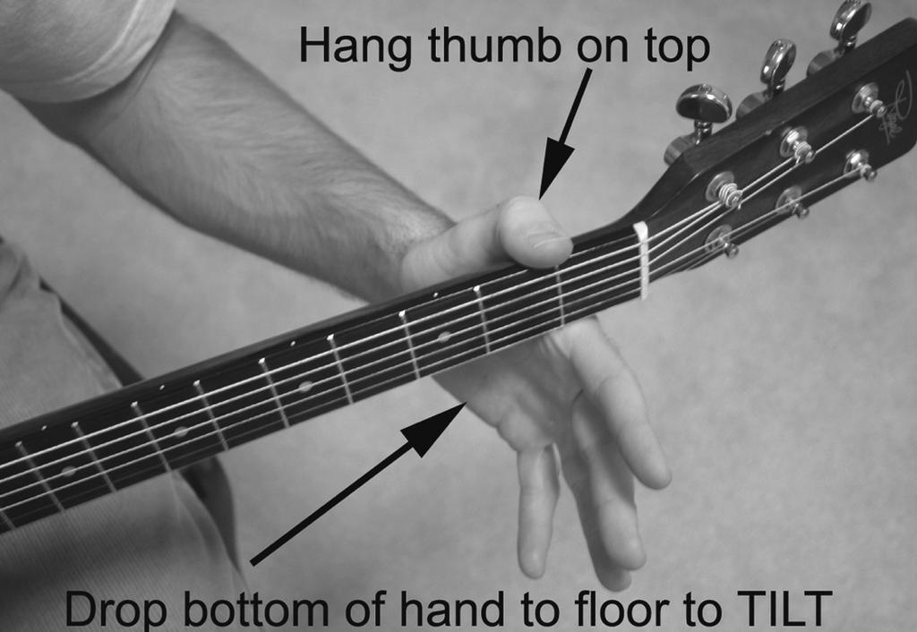 Slightly tilt your hand down to the floor while keeping the thumb and pointer finger gripping the neck.