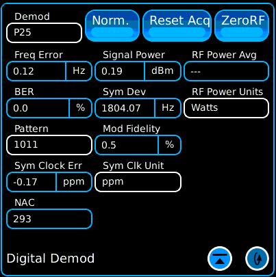 Receiver Menu Receiver Digital For Optional digital systems like P25, NXDN, DMR etc. the Digital Demod Tile provides all of the necessary measurements required to properly evaluate a digital signal.