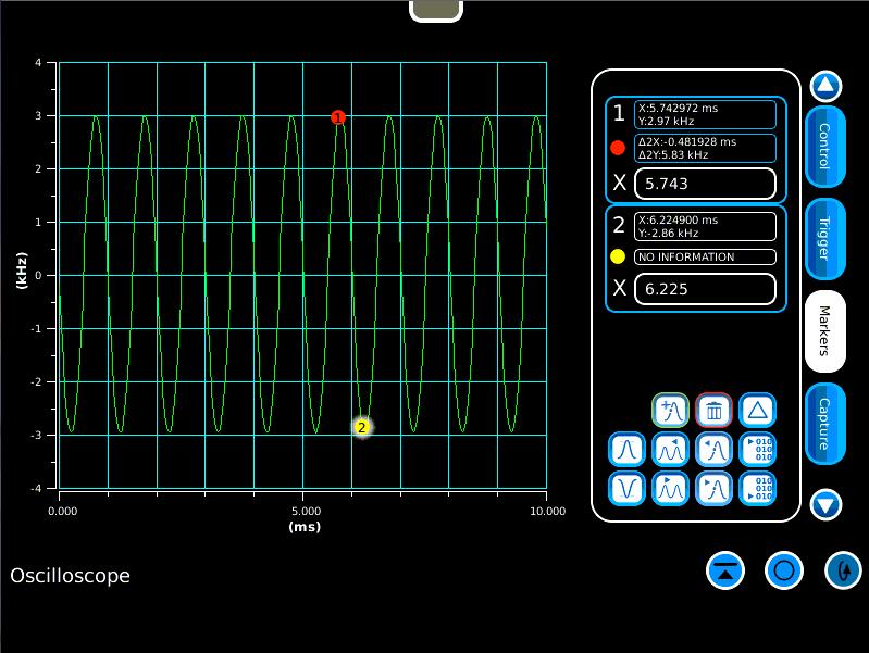 Analyzers Menu Scope Maximized Markers Tab The Markers Tab allows access to the following controls and readings: Up to 6 Markers can be enabled simultaneously.