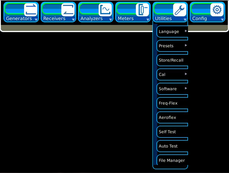 Utilities Menu Utilities Selections The Utilities Menu selection allows access to the following stand alone meter functions: Selection of optional languages Presets Three standard presets Seven user