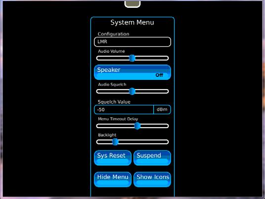 System Menu Controls and Functions Home Key Pressing the Home button opens/closes the System Menu. Configuration (changing configuration requires system reset).