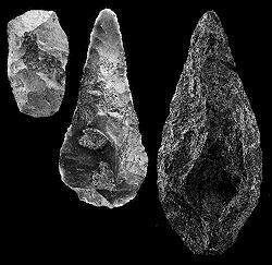 Acheulian ACHEULIAN TOOLS (left to right): cleaver stone (Bihorei oest,